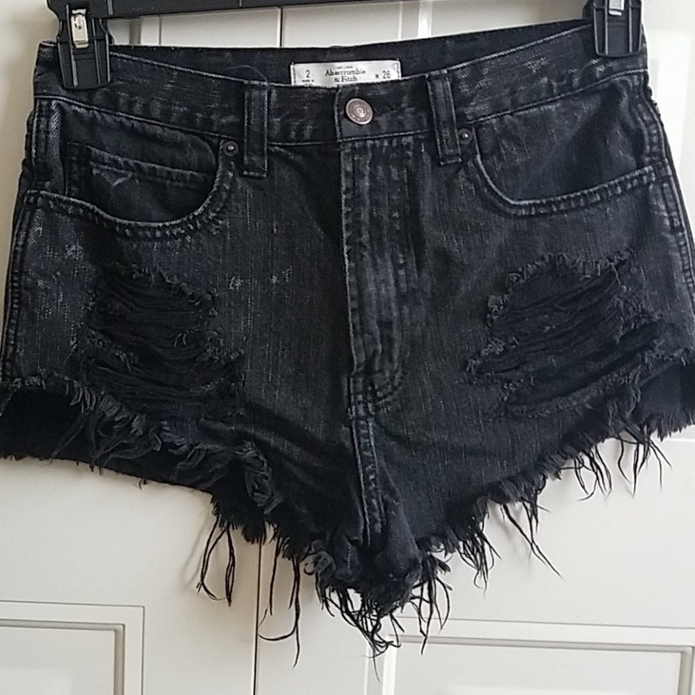A&F High Waisted Black Distressed Shorts